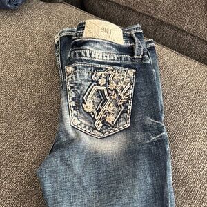 Miss Me Blue Boot Cut Jeans with Embellished Design